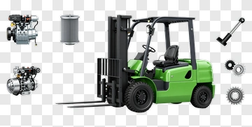 Green Forklift With Engine Cooling And Axle Components PNG