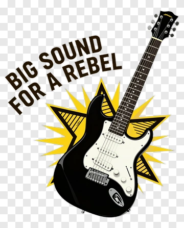 Electric Guitar With Star And Text PNG
