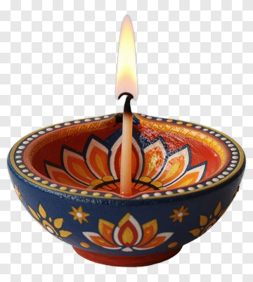 Hand-painted Diya With Lotus Design PNG