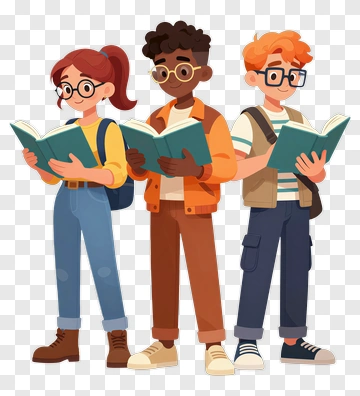 Three Students Reading Together PNG