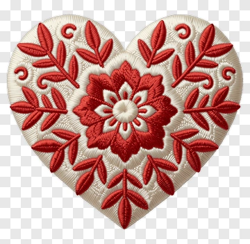 Red And White Embroidered Heart PNG