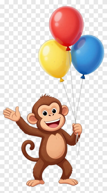 Happy Monkey Holding Balloons PNG