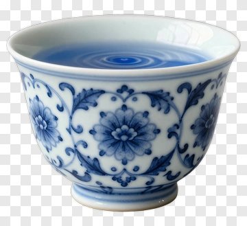 Blue And White Tea Cup With Floral Design PNG