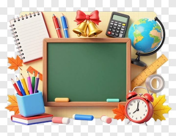 School Supplies Arranged Around Chalkboard PNG