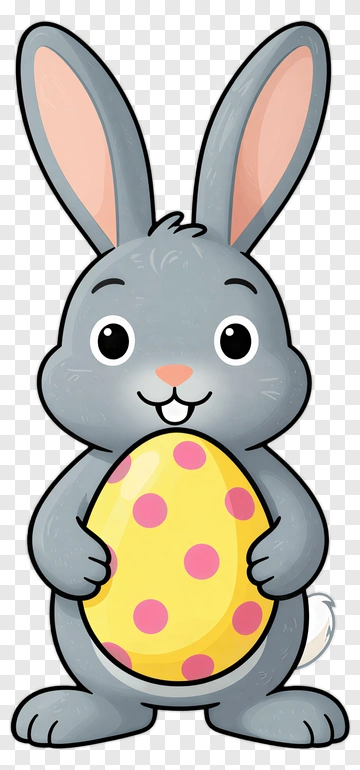 Cute Gray Rabbit Holding Easter Egg PNG