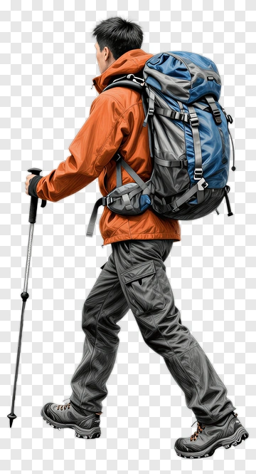 Hiker With Backpack And Walking Stick PNG