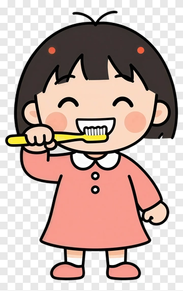 Happy Girl Brushing Teeth PNG