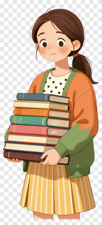 Girl Holding Stack Of Books PNG