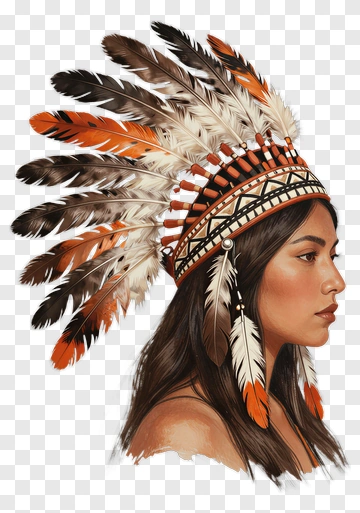 Native American Woman With Feather Headdress PNG