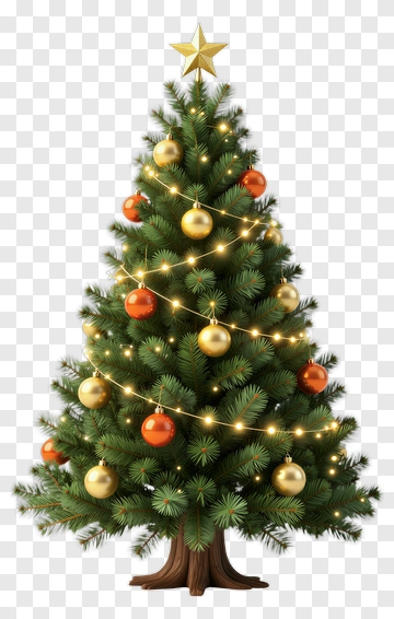 Decorated Christmas Tree With Gold And Orange Ornaments PNG
