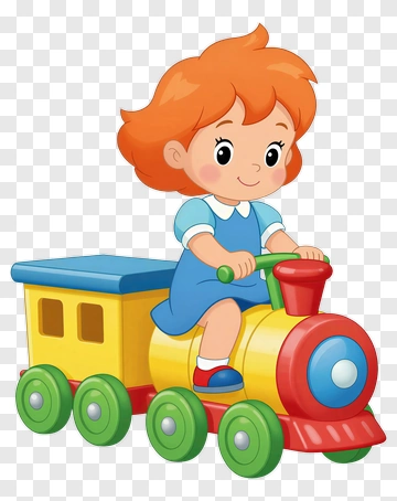 Child Riding Toy Train PNG