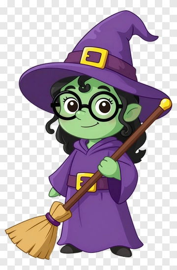 Cartoon Witch With Broom PNG