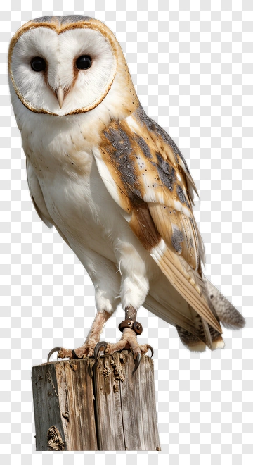Barn Owl Perched On Wooden Post PNG