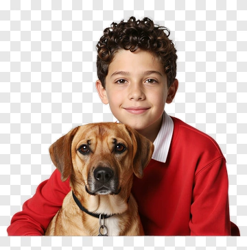 Boy With Dog In Red Sweater PNG
