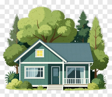 Cozy Green Cottage Surrounded By Trees PNG