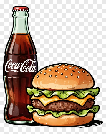 Hamburger And Coca-Cola Bottle PNG