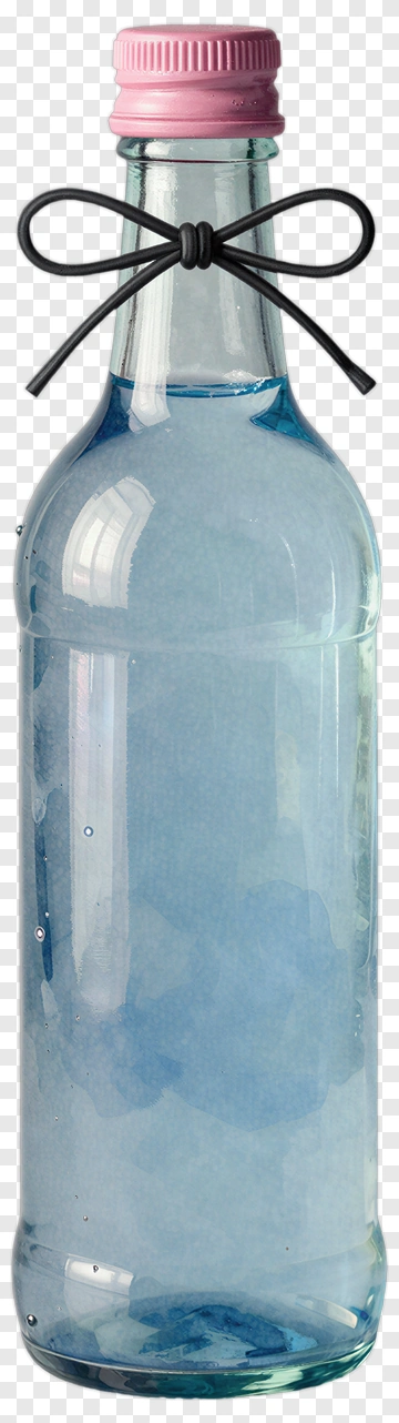 Blue Water Bottle With Pink Cap And Black Bow PNG