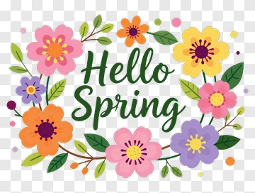 Hello Spring Floral Greeting PNG