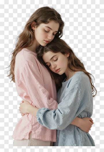 Two Women Embracing In Soft Colors PNG