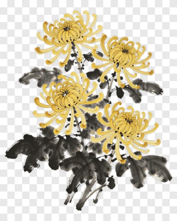 Yellow Chrysanthemum In Ink Painting PNG