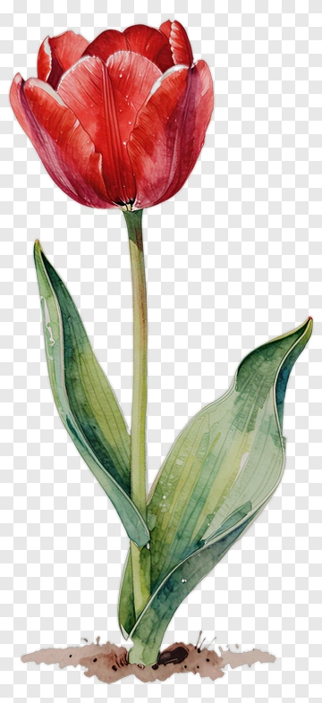Red Tulip Watercolor Painting PNG