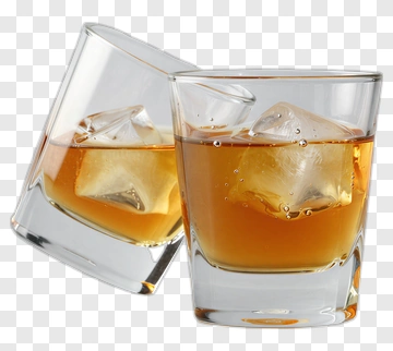 Whiskey With Ice Cubes In Glass PNG