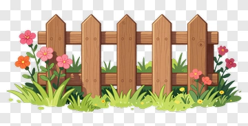 Wooden Fence With Flowers And Grass PNG