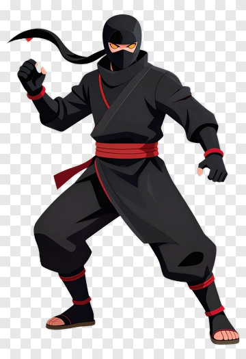 Black Ninja In Red Belt Stance PNG