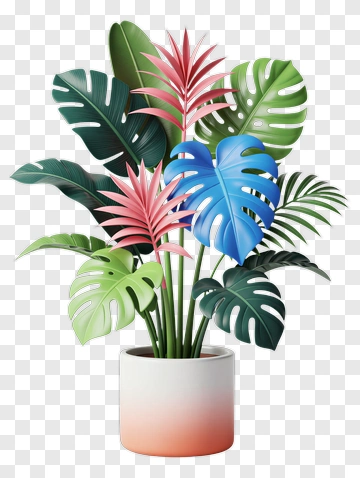 Tropical Plant Arrangement With Colorful Leaves PNG