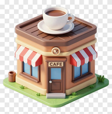 Cafe With Coffee Cup On Roof PNG