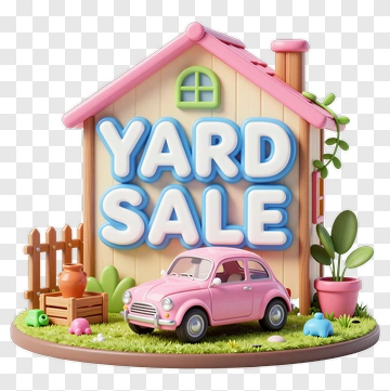 Yard Sale Sign With Pink Car PNG