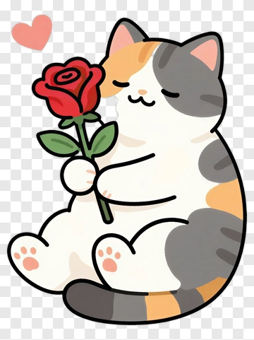 Cute Cat Holding Red Rose PNG