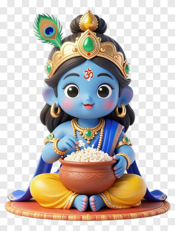 Cartoon Krishna With Peacock Feather PNG