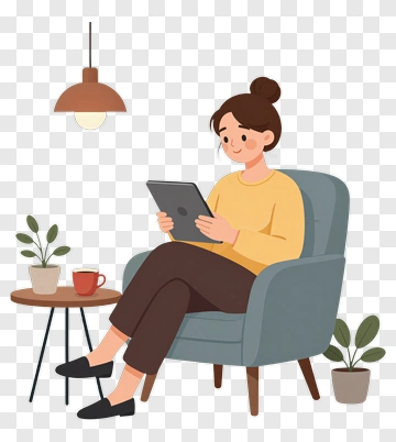 Woman Relaxing With Tablet PNG