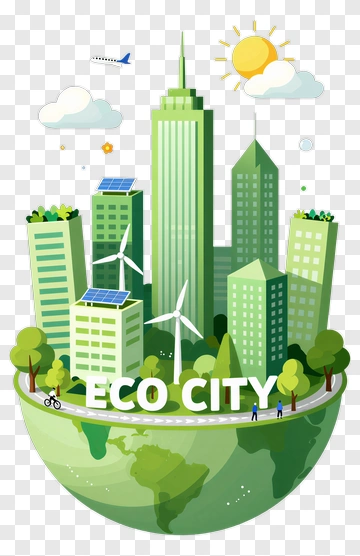 Eco City With Green Buildings And Renewable Energy PNG