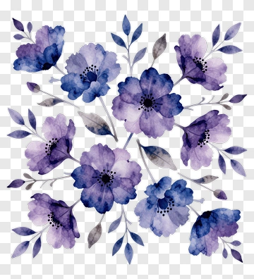 Watercolor Violet And Blue Floral Arrangement PNG