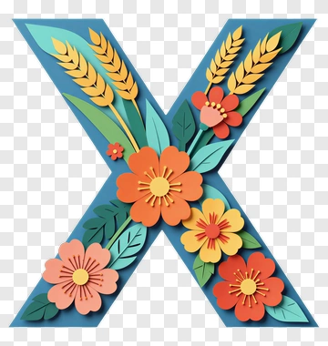 Letter X With Floral And Wheat Design PNG