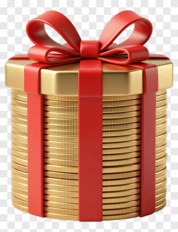 Gift Box Wrapped In Red Ribbon With Gold Coins PNG