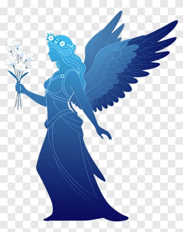 Blue Angel Holding Flowers PNG