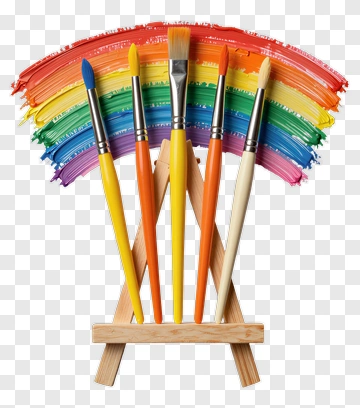 Rainbow Paintbrushes On Wooden Easel PNG