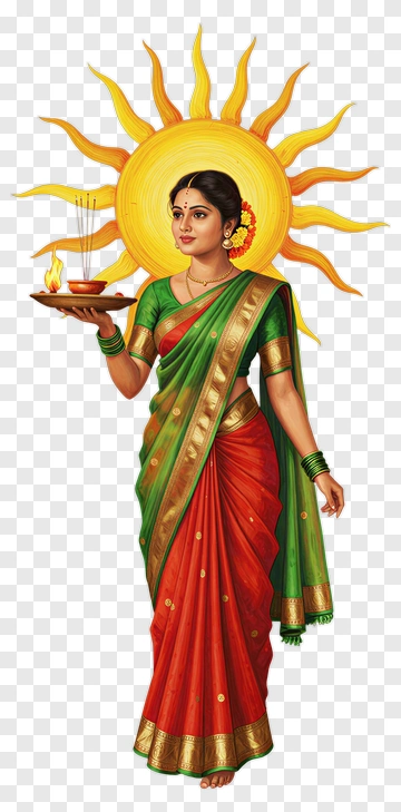 Woman In Sari With Sun Halo PNG