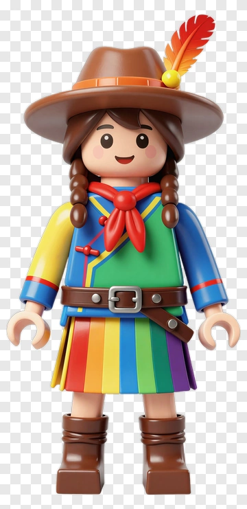 Cartoon Cowgirl Figurine With Rainbow Skirt PNG