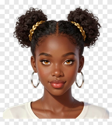 Young Woman With Curly Hair And Gold Braids PNG