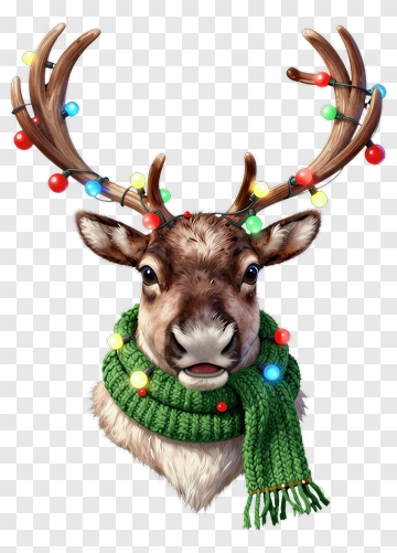 Reindeer With Christmas Lights And Scarf PNG