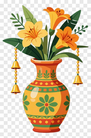 Floral Vase With Hanging Bells PNG