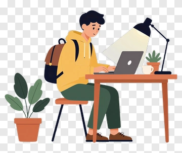 Student Working On Laptop PNG