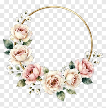 Floral Wreath With Roses And Gold Hoop PNG