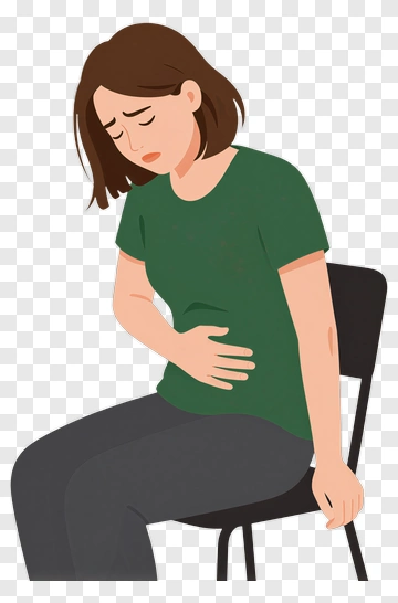 Woman Holding Stomach In Discomfort PNG