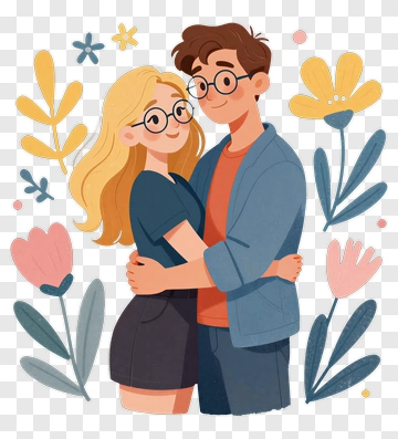 Couple Hugging Among Flowers PNG