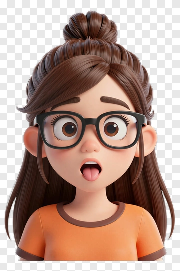 Cartoon Girl With Glasses And Surprised Expression PNG